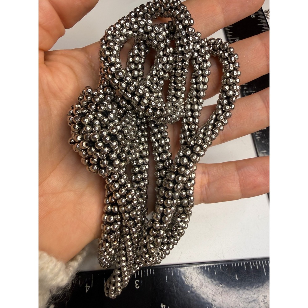 Gunmetal Beaded Lariat Necklace Long Metallic Knot Strand Statement Jewelry